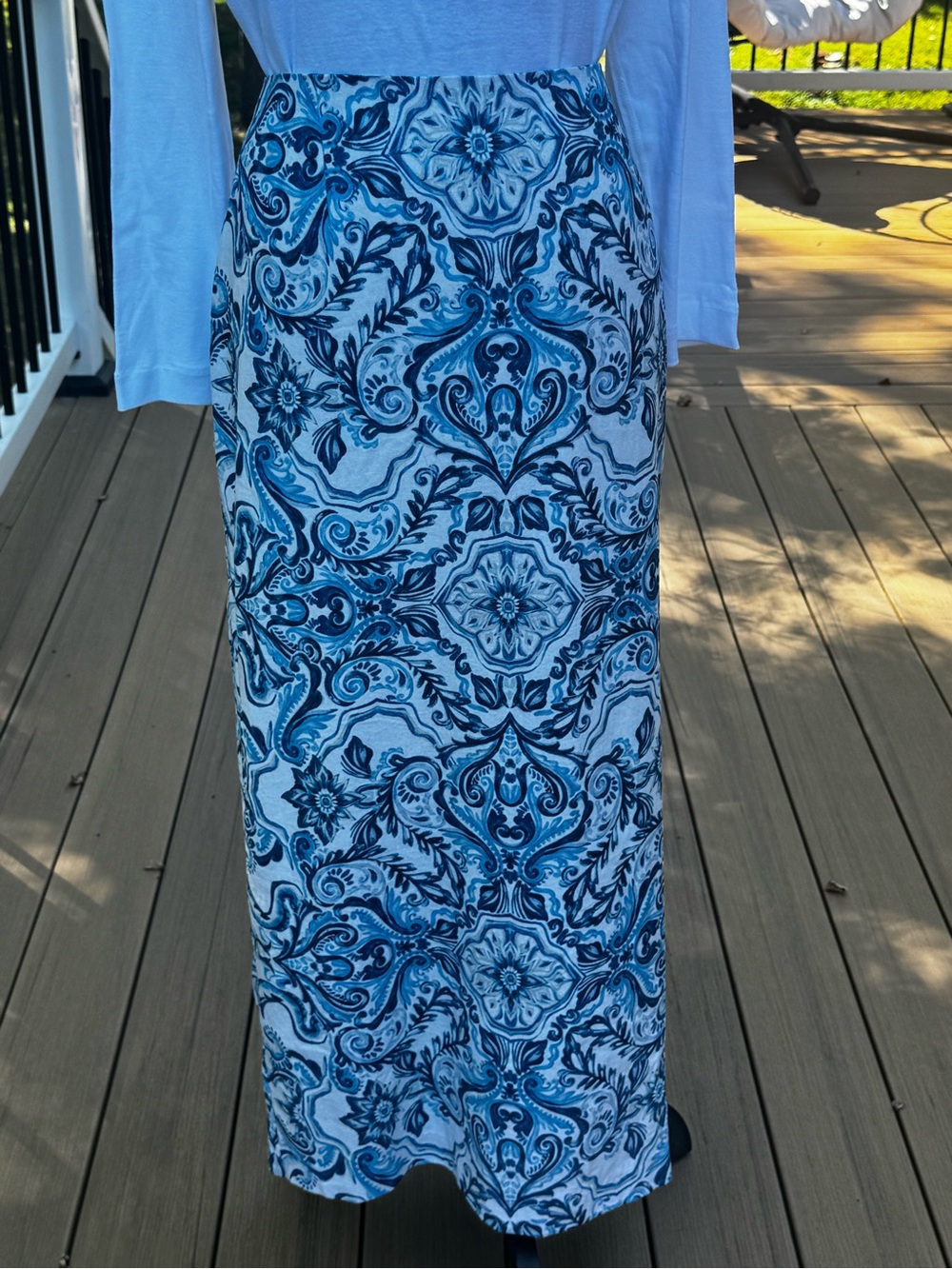 Parker New Blue and White Ornamental Maxi Skirt Size 12